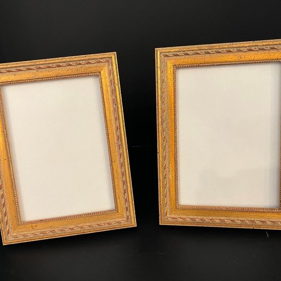 Pair of Vintage Italian Gold Wood Picture Frames Under Glass